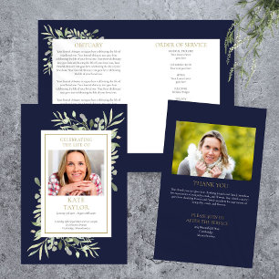 Order Of Service Greenery Funeral Memorial Program