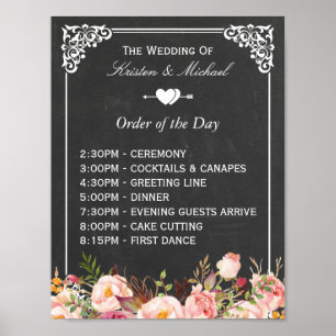 Order of the Day   Floral Chalkboard Wedding Sign