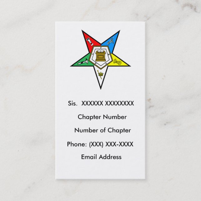 Order of the Eastern Star Business Card (Front)