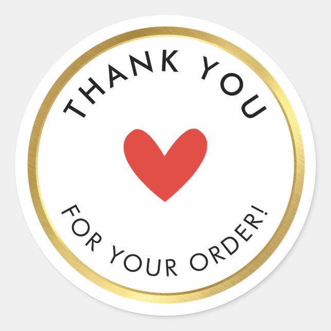 ORDER PACKAGING THANK YOU gold ring red heart Classic Round Sticker (Front)
