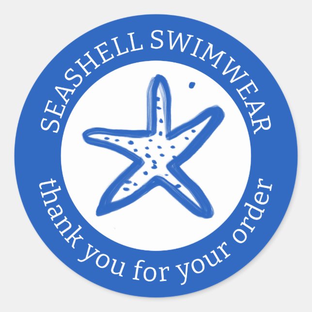 ORDER THANK YOU Starfish Beach Blue White CUSTOM  Classic Round Sticker (Front)