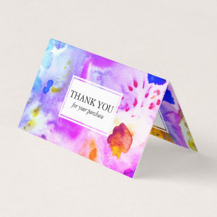 Order Thank You Watercolor Colorful Vivid Folded Business Card