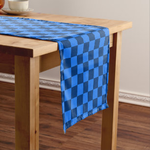 Orderly Blue Chequerboard Pattern Short Table Runner