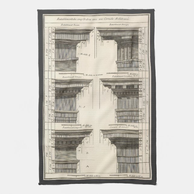 Orders of Architecture, Vintage Entablatures Kitchen Towel (Vertical)