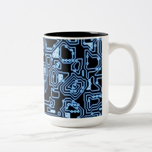 Ordinateur bleu et noir Circuits Café Mug (Droit)