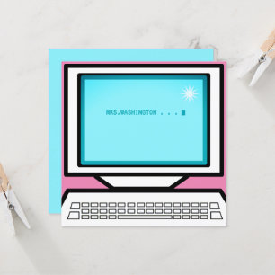 ordinateur rétro carte de remerciements de message