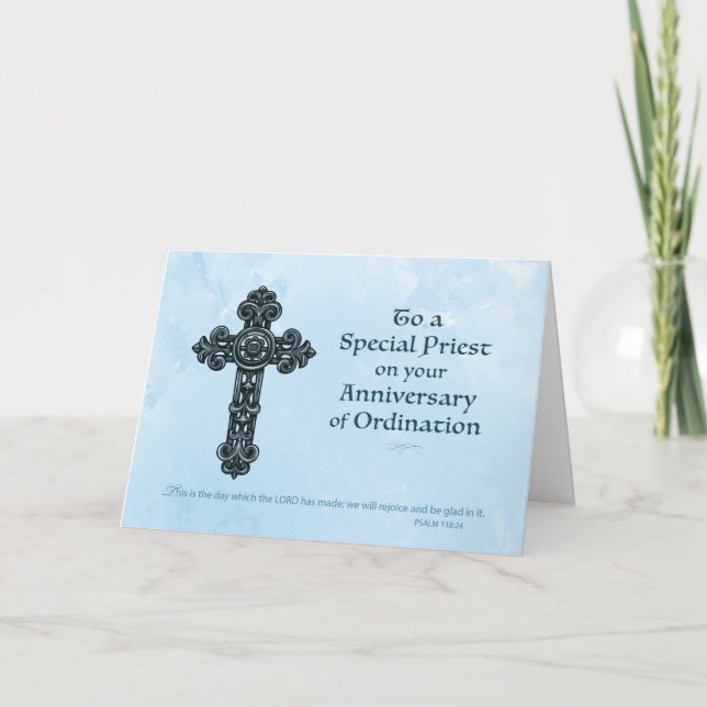 Ordination Anniversary of Priest, Ornate Cross Card (Front)