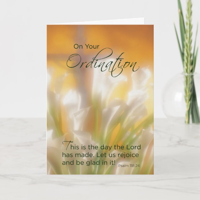 Ordination Congratulations, Lilies & Cross Card (Front)