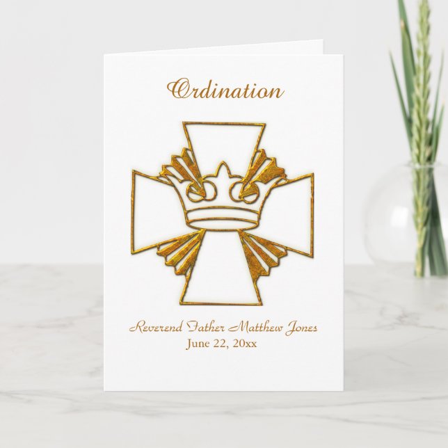 Ordination du prêtre Invitation Or Couronne et Cro (Devant)