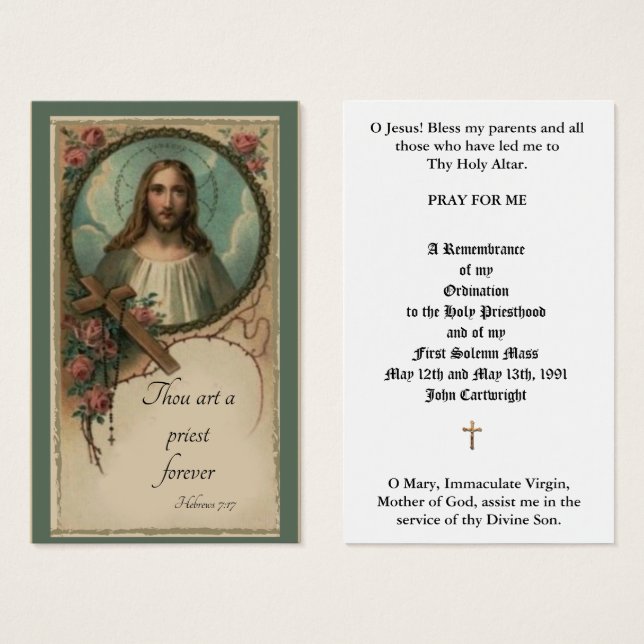 ORDINATION DU PRIÊTRE CATHOLIQUE CARTES SAINES ANN (Devant & derrière)