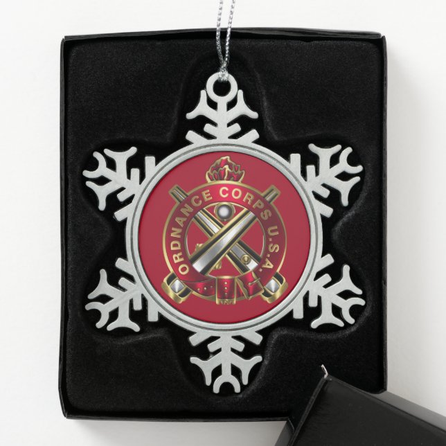 Ordnance Corps Regimental Crest Snowflake Pewter Christmas Ornament (Box)