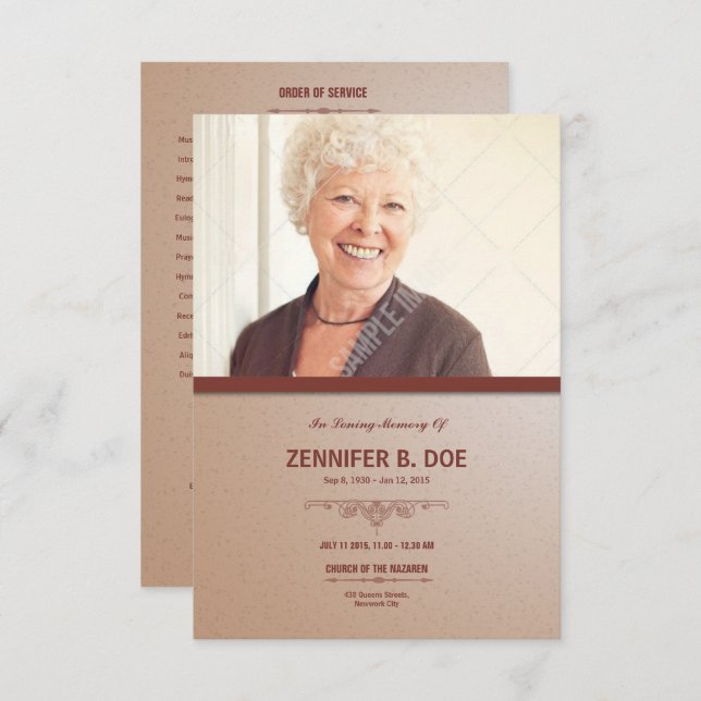 Ordre de carte de programme funèbre de service (Devant / Derrière)