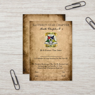 Ordre Des Cartes D'Adhésion Eastern Star