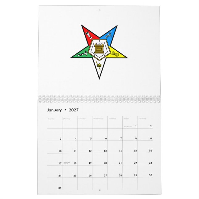 Ordre d'OES du calendrier oriental d'étoile (Jan 2027)