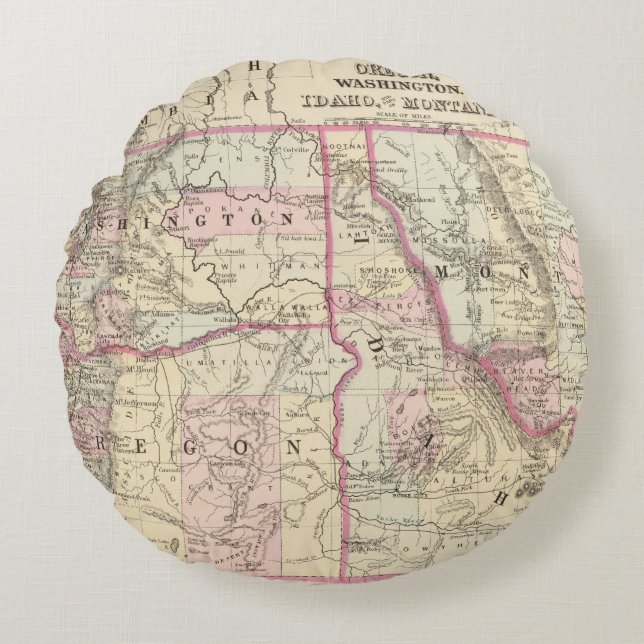 Ore, Wash, Ida, Mont Round Pillow (Front)