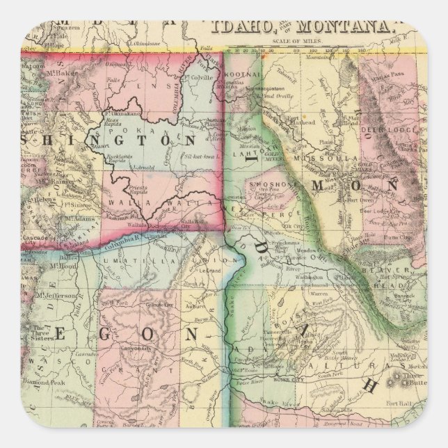 Ore, Wash, Idaho, Mont Map by Mitchell Square Sticker (Front)