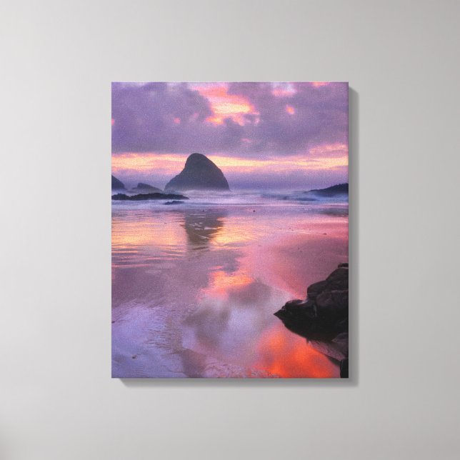 Oregon beach and sea stacks, sunset canvas print (Front)