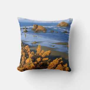 Oregon Beach View In Bandon Throw Pillow