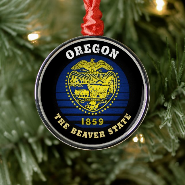 OREGON BEAVER STATE FLAG METAL ORNAMENT (Tree)