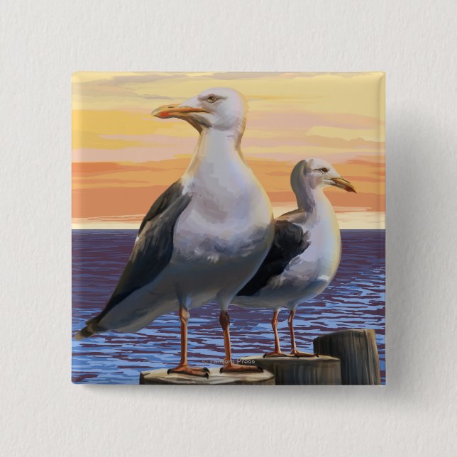 Oregon Coast Sea Gulls 2 Inch Square Button (Front)