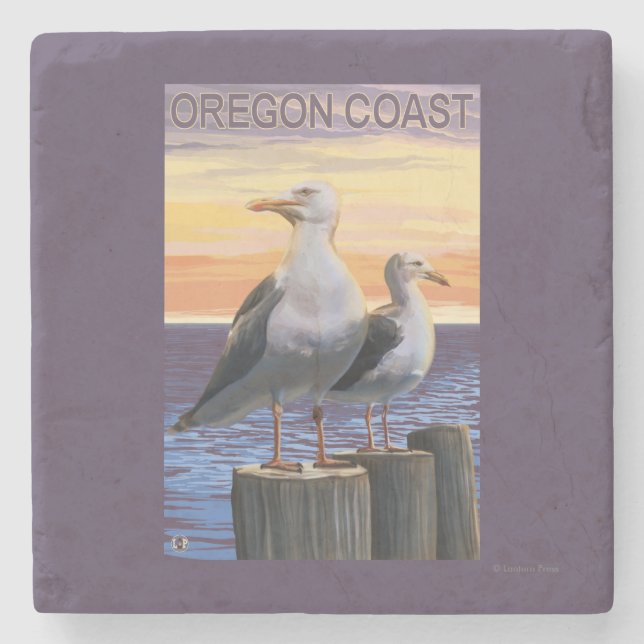 Oregon Coast Sea Gulls Stone Coaster (Front)