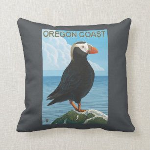 Oregon Coast Tufted Puffin Throw Pillow