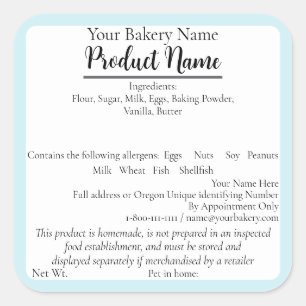 Oregon Cottage Food Business Blue Baking Label