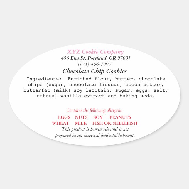 OREGON Cottage Law Label home bakery  (Front)