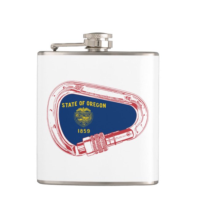 Oregon Flag Climbing Carabiner Hip Flask (Front)