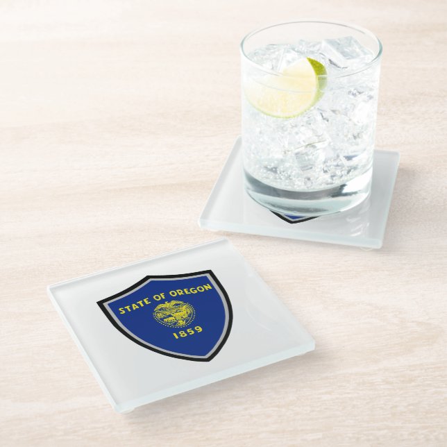 Oregon flag glass coaster (Angled)