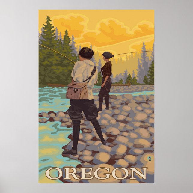 Oregon Fly Fishing - Vintage Travel Poster (Front)