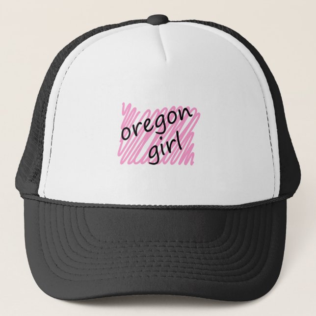 Oregon Girl with Scribbled Oregon Map Trucker Hat (Front)