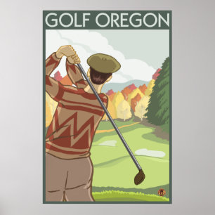 Oregon - Golf Scene Poster