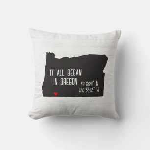 Oregon GPS Coordinates with Heart Throw Pillow