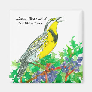 Oregon Grape Meadowlark Botanical Watercolor Magnet