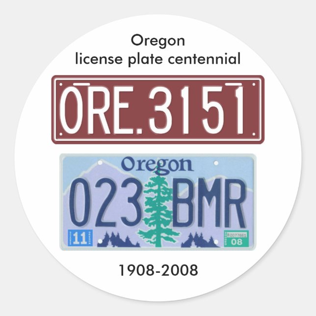 Oregon license plate centennial classic round sticker (Front)