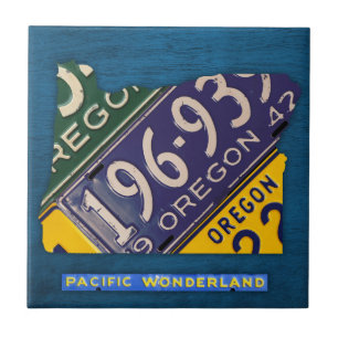 Oregon License Plate Map Ceramic Tile V2