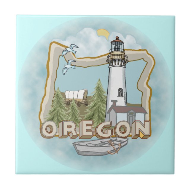 Oregon Lighthouse Ceramic Tile (Front)