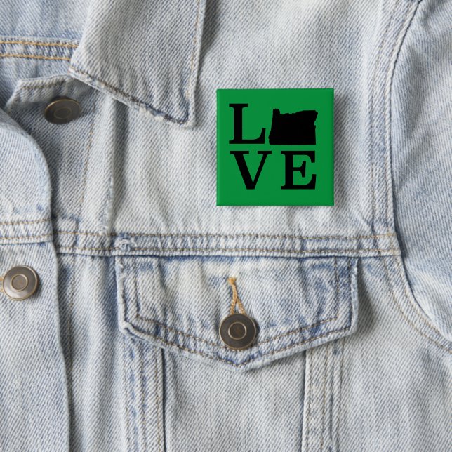 Oregon LOVE Black 2 Inch Square Button (In Situ)