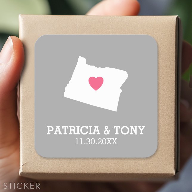 Oregon Map Home State Love with Optional Heart Square Sticker (Custom Sticker)