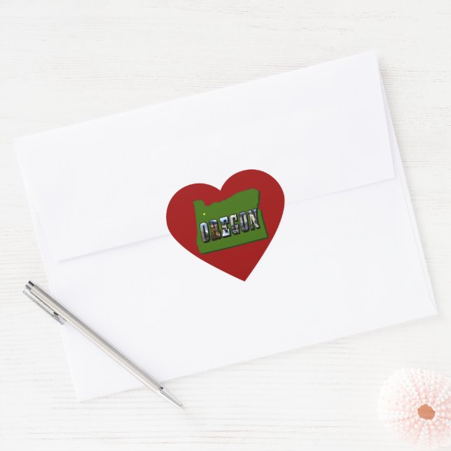 Oregon Map Outline and Picture Text Heart Sticker (Envelope)