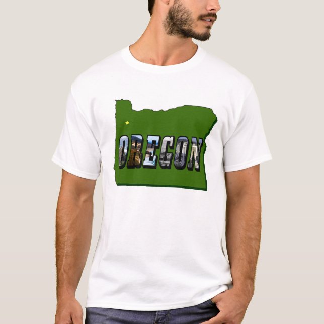 Oregon Map Outline and Picture Text T-Shirt (Front)