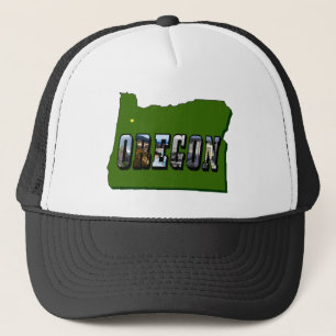 Oregon Map Outline and Picture Text Trucker Hat