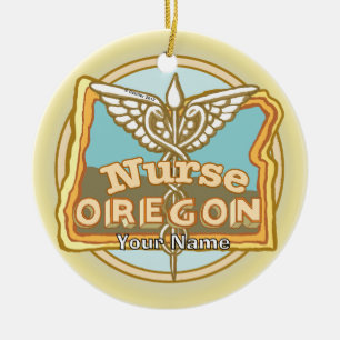 Oregon Nurse Caduceus Ceramic Ornament