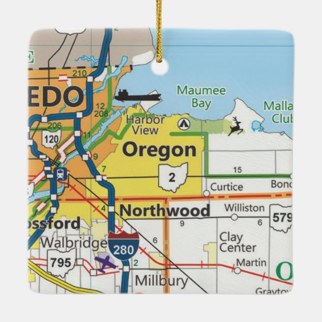 Oregon Ohio Vintage Map Ceramic Ornament (Back)