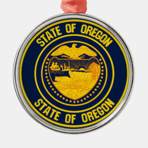 Oregon Round Emblem Metal Ornament
