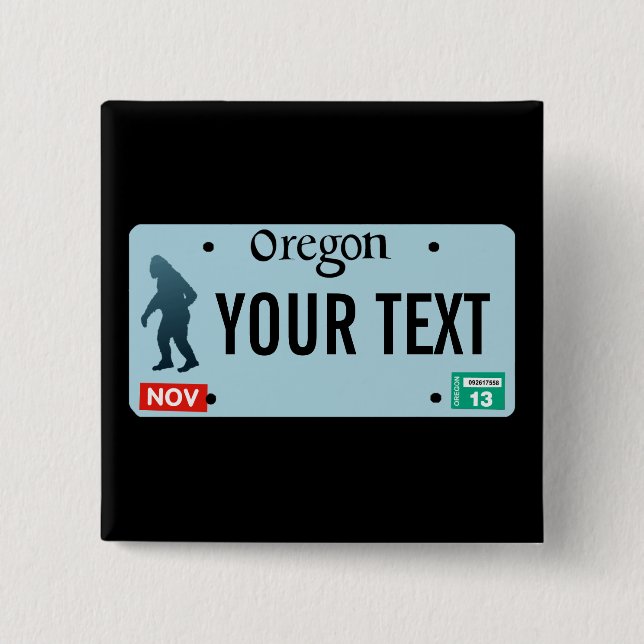 Oregon Sasquatch License Plate 2 Inch Square Button (Front)