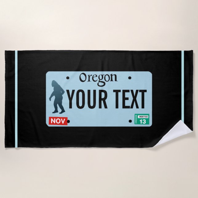 Oregon Sasquatch License Plate Beach Towel (Front)
