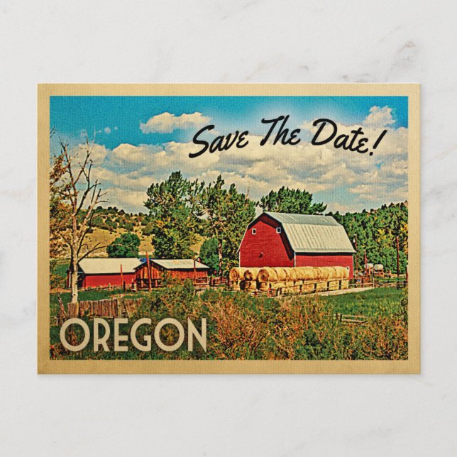 Oregon Save The Date Farm Barn Rustic Announcement Postcard (Front)