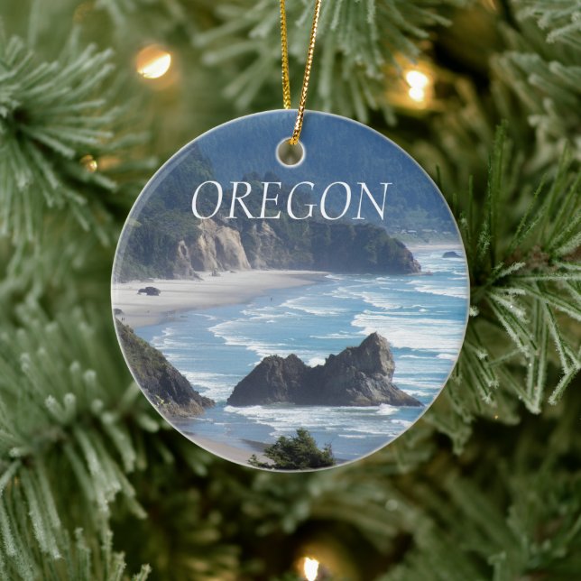 Oregon Scenic Coastline Holiday Ceramic Ornament (Tree)